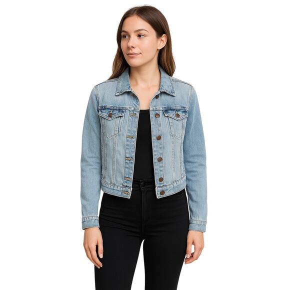 Sonoma Life + Style Light Wash Denim Jacket Women’s Large Cropped Button Front - Picture 1 of 5